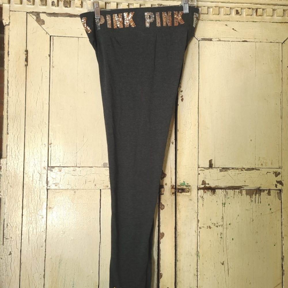 PINK Bling Leggings Ombre Sequins L